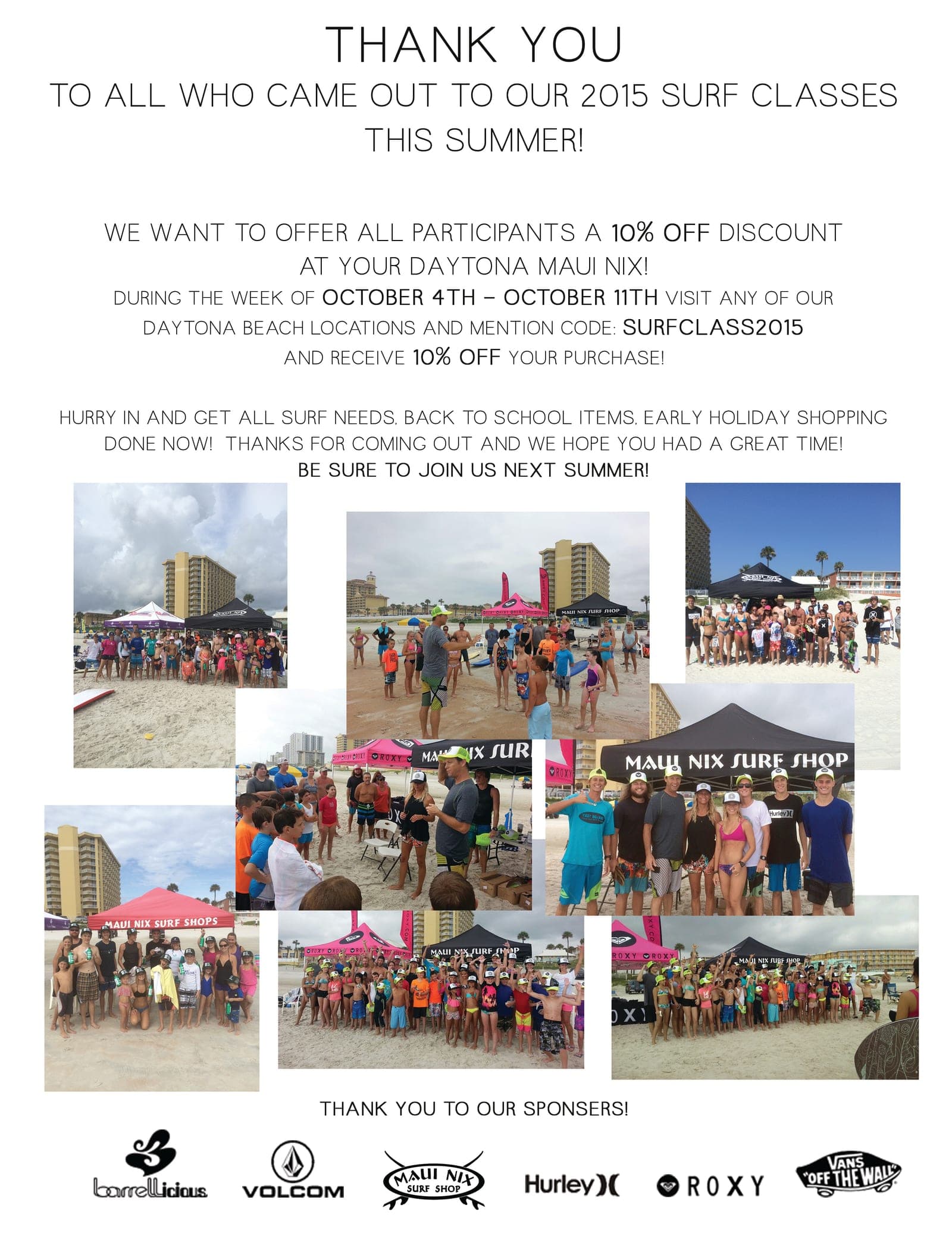 A Special Maui Nix Summer Surf Class Participant Thank You!